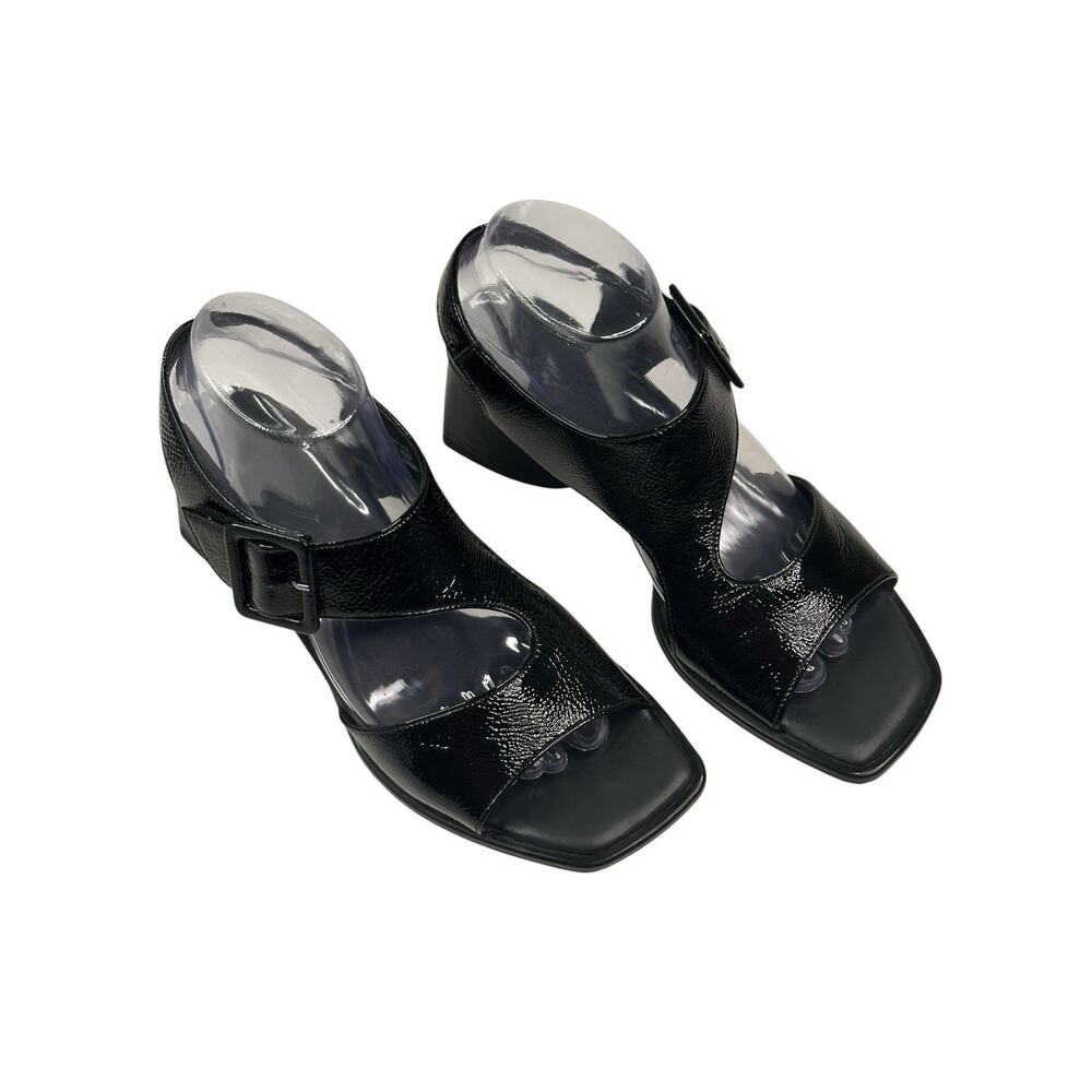 Paul Green Tanya Black Crinkled Patent Leather Slingback Sandals US 8.5 UK 6 New